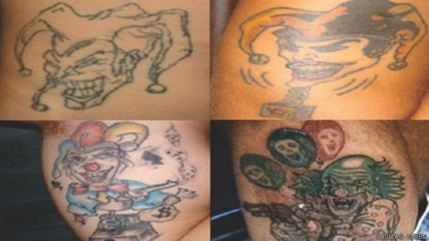 Mais conhecidas, tatuagens de palhaços costumam ser associadas a roubo e morte de policiais.