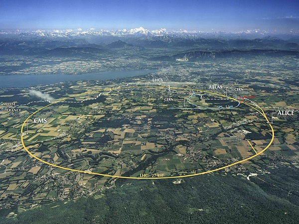 Vista aérea da área ocupada pelo Grande Colisor de Hádrons da Organização Europeia para Pesquisa Nuclear (Cern), na Suíça.